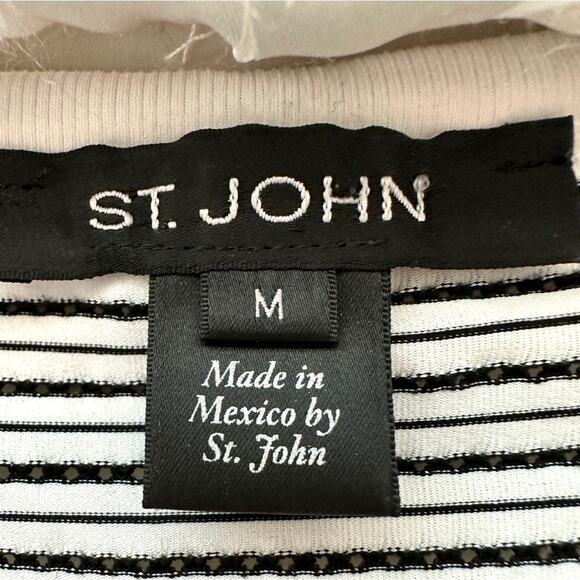 ST JOHN | Sport Black White Stripe Lace-Up Knit Top | Medium - Picture 7 of 8